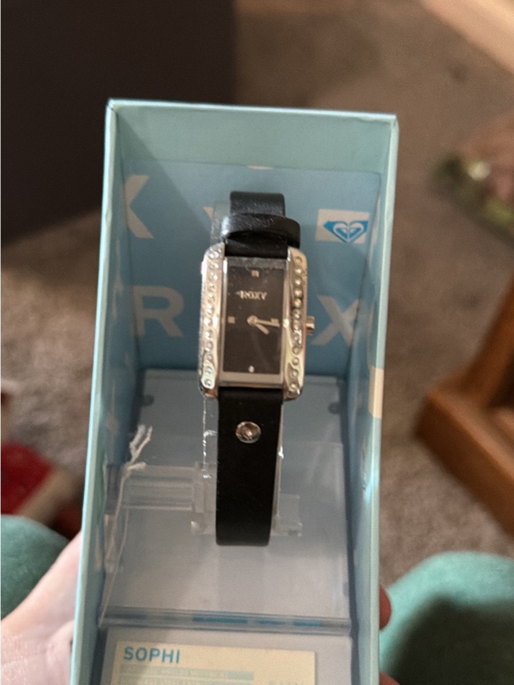 Roxy Black Crystal-Trim Rectangular Women's Watch